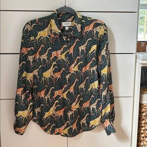 J.Crew Collection Multicolor Giraffe Pattern silk twill Shirt sz 6